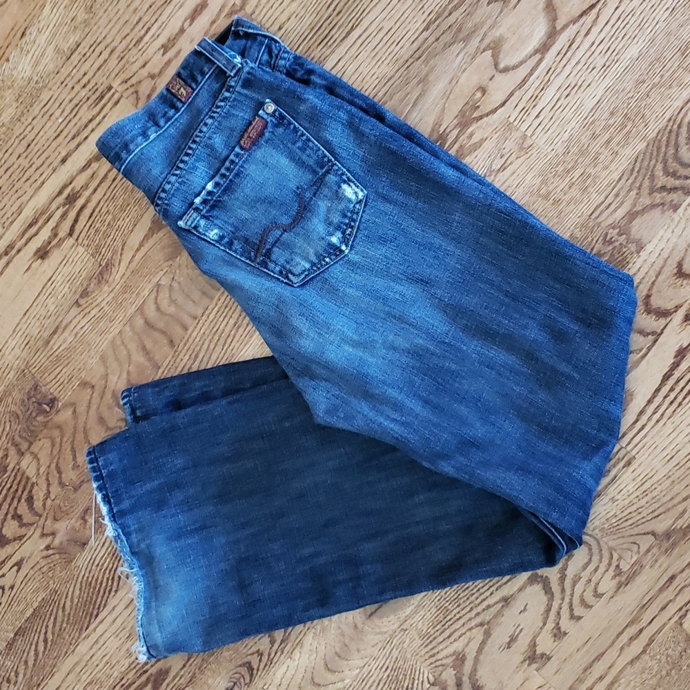 (28W) 7 For All Mankind Relaxed Fit Straight Leg Distressed Denim 100% Cotton